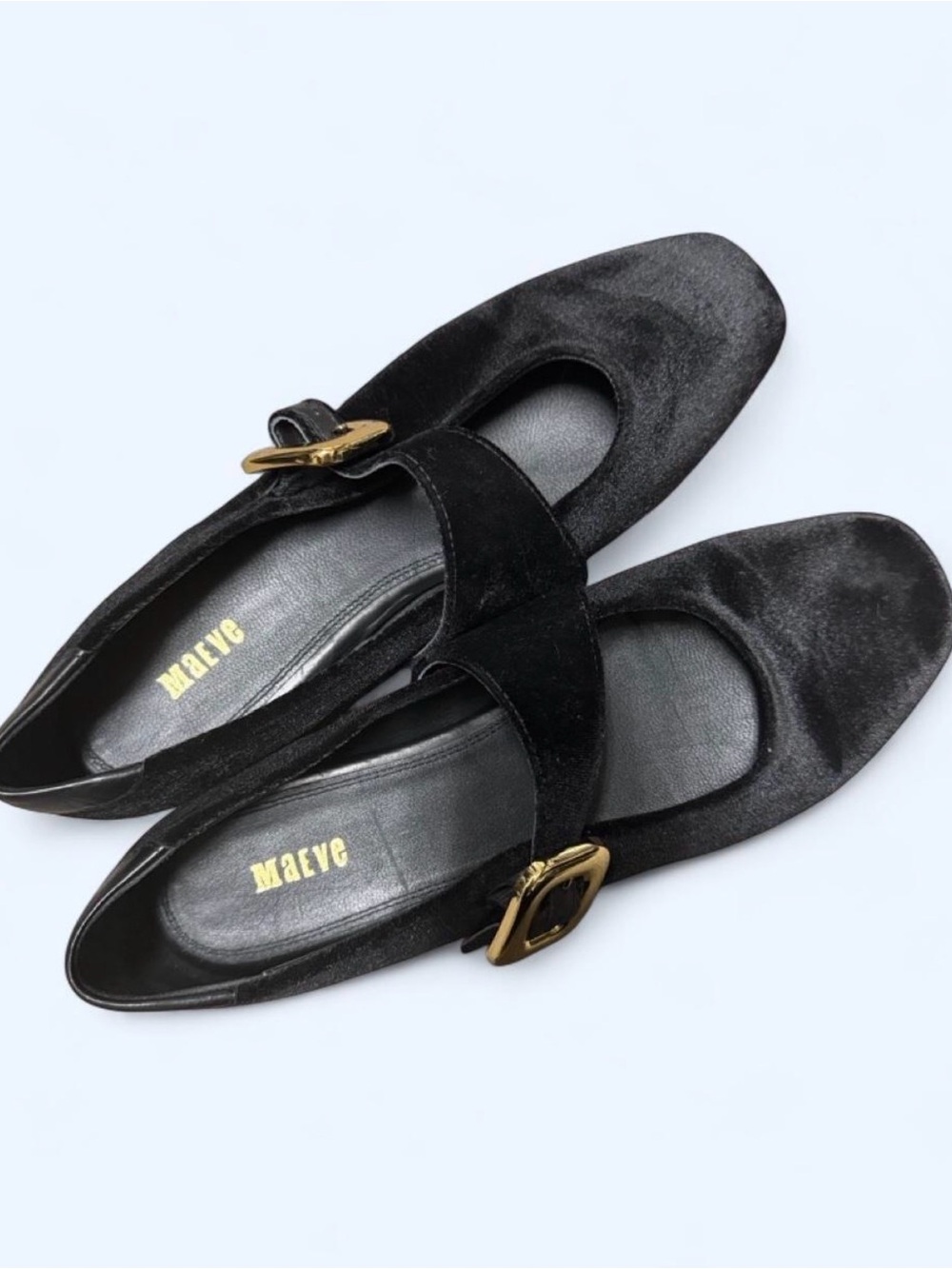 Maeve (Anthropologie) Black Velvet Mary Jane Flats